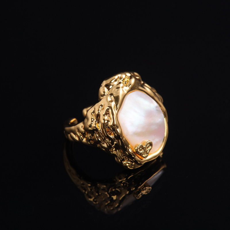 Gold-Plated Pink Abalone Shell Ring