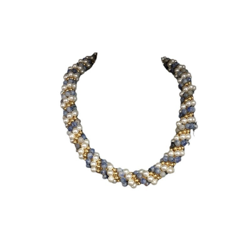 Blue Pearl Beaded Statement Necklace