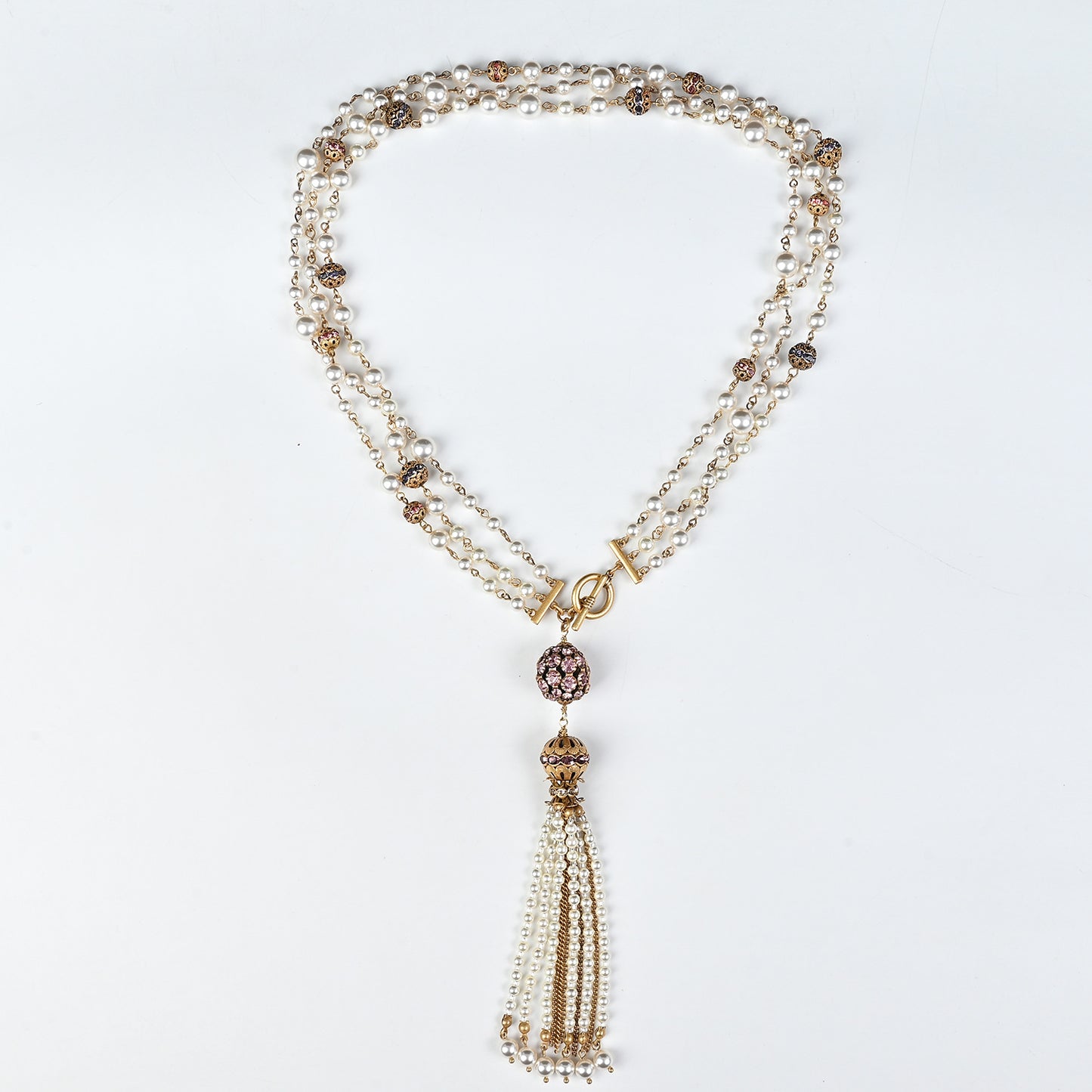 Vintage Pearl Cascade Tassel Necklace