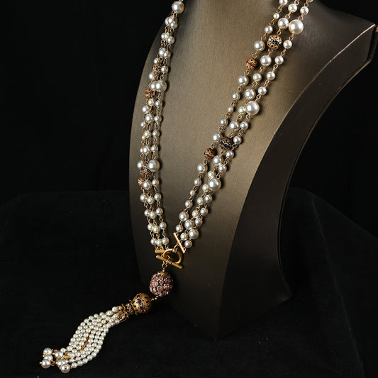 Vintage Pearl Cascade Tassel Necklace