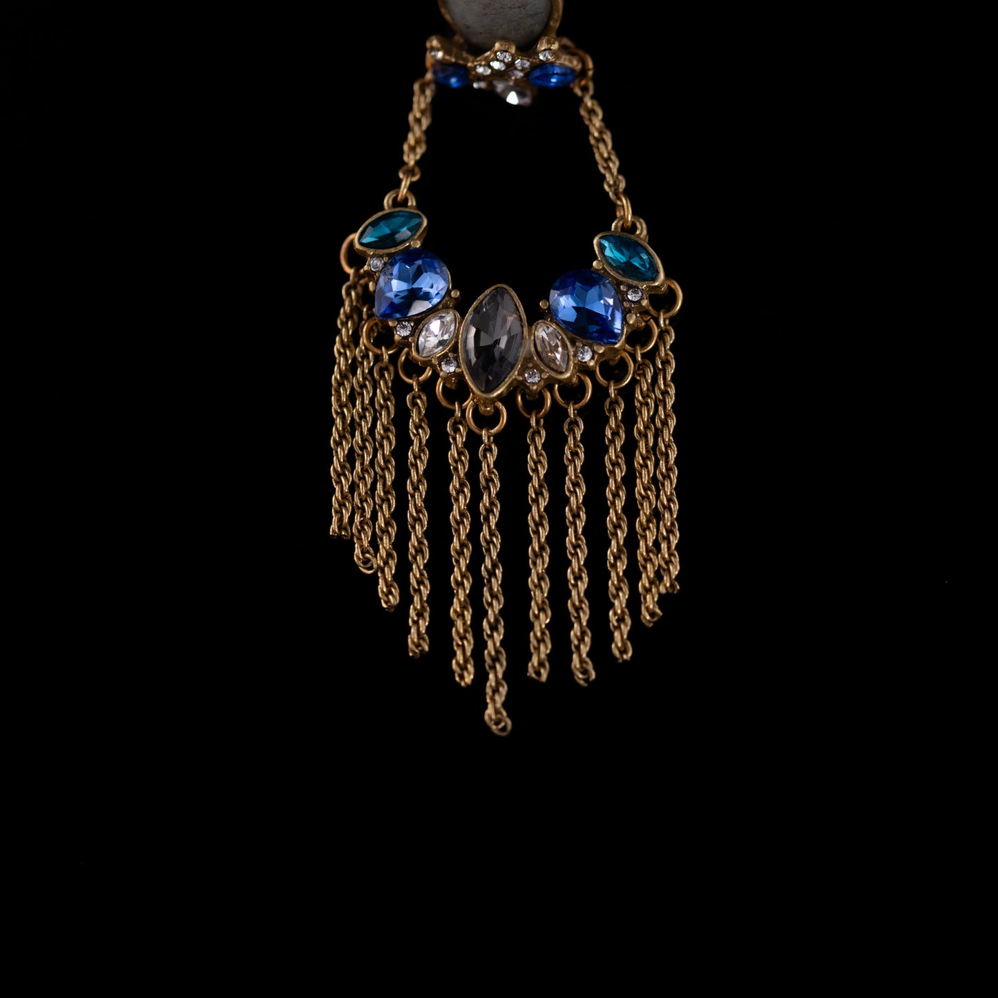 The Blue Crystal Tassel Earrings