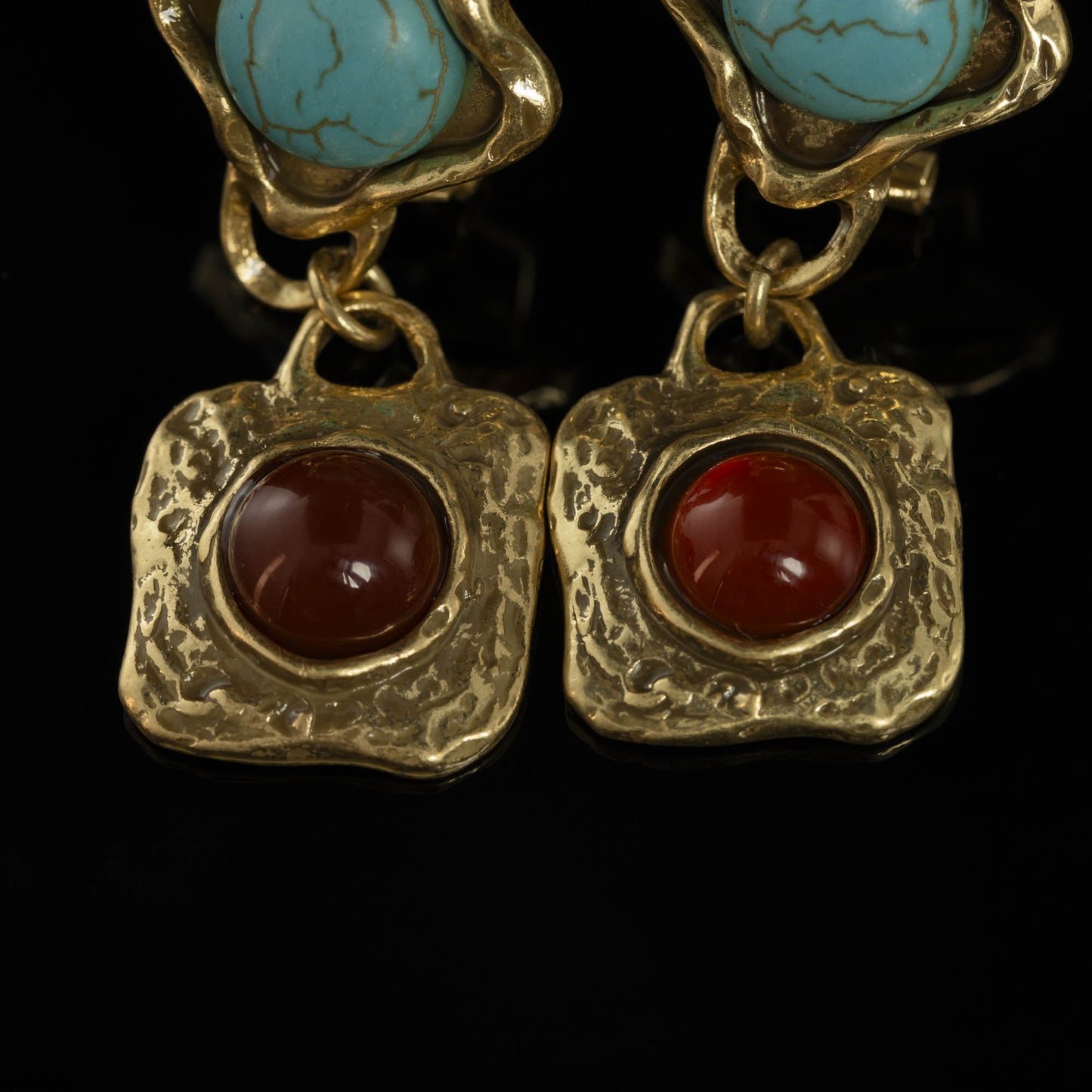 The Turquoise & Red Agate Drop Earrings
