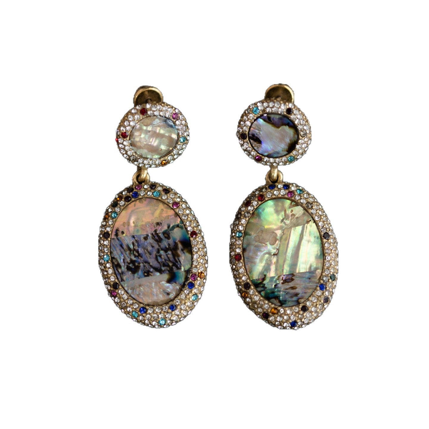 Vintage Abalone Crystal Oval Earrings