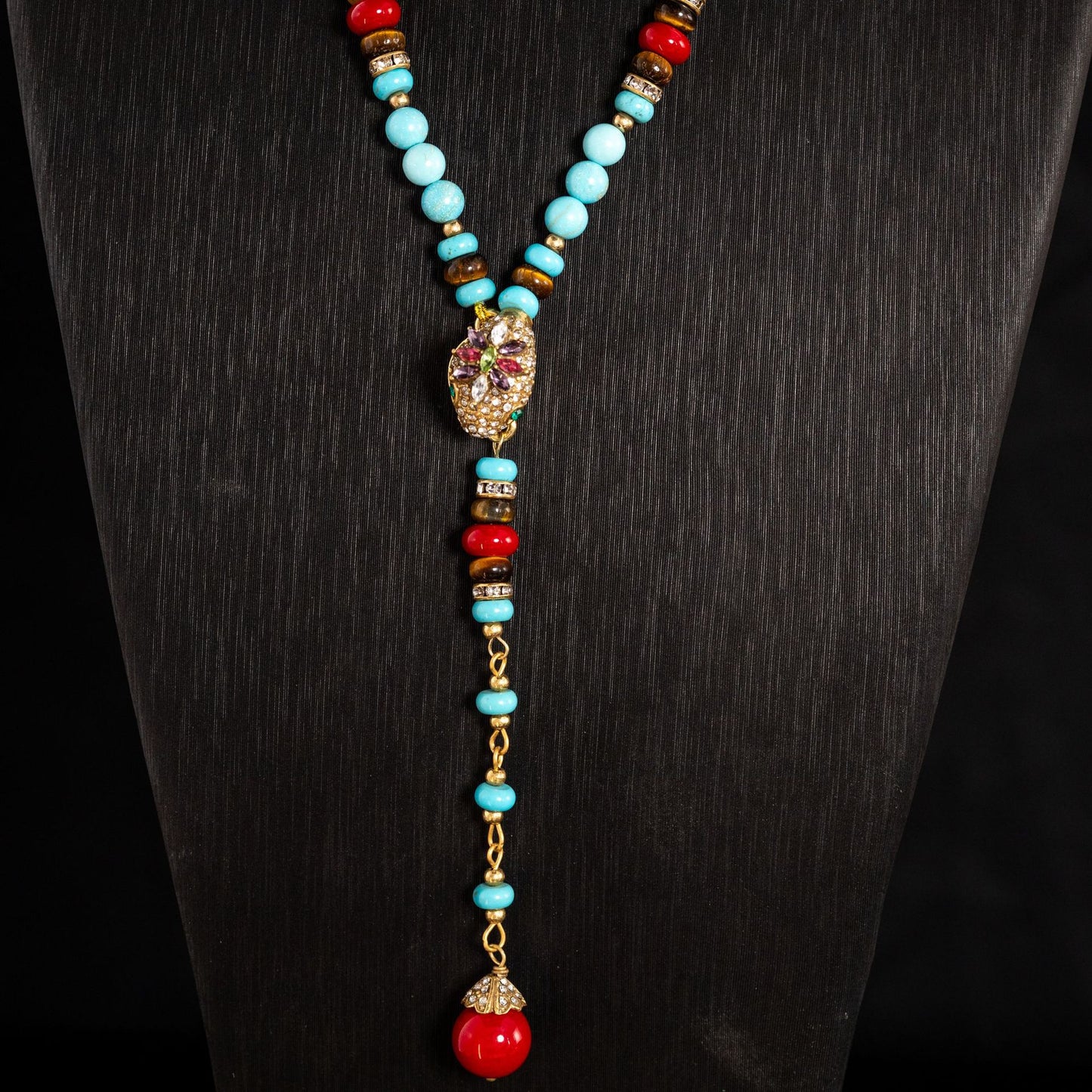 Mystic Turquoise & Ruby Drop Necklace