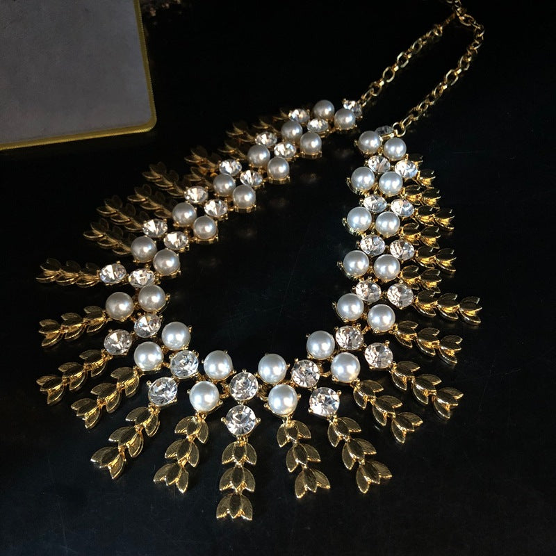 Golden Leaf Pearl Statement Set