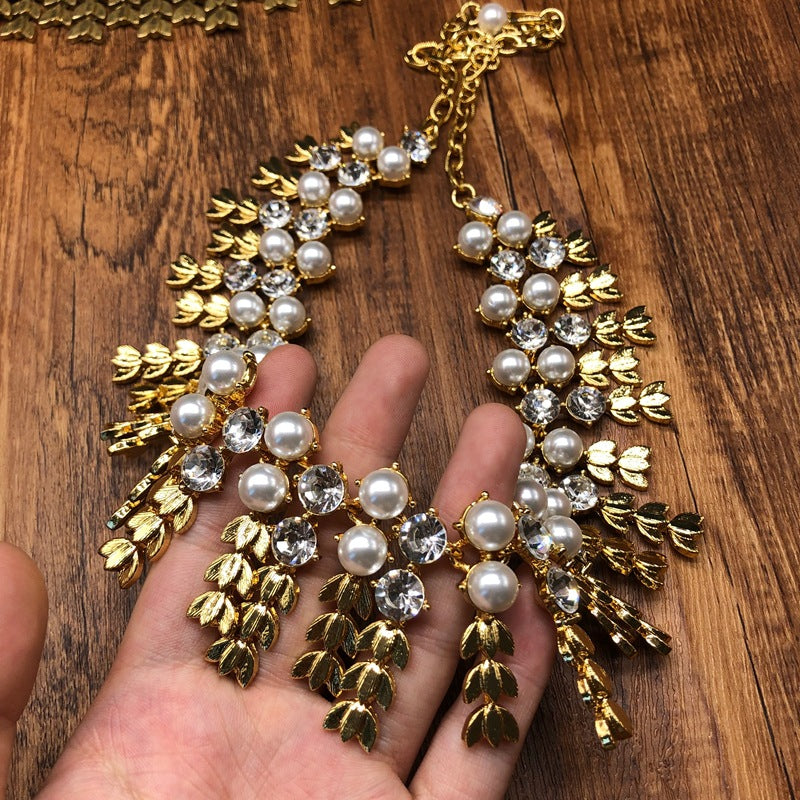 Golden Leaf Pearl Statement Set