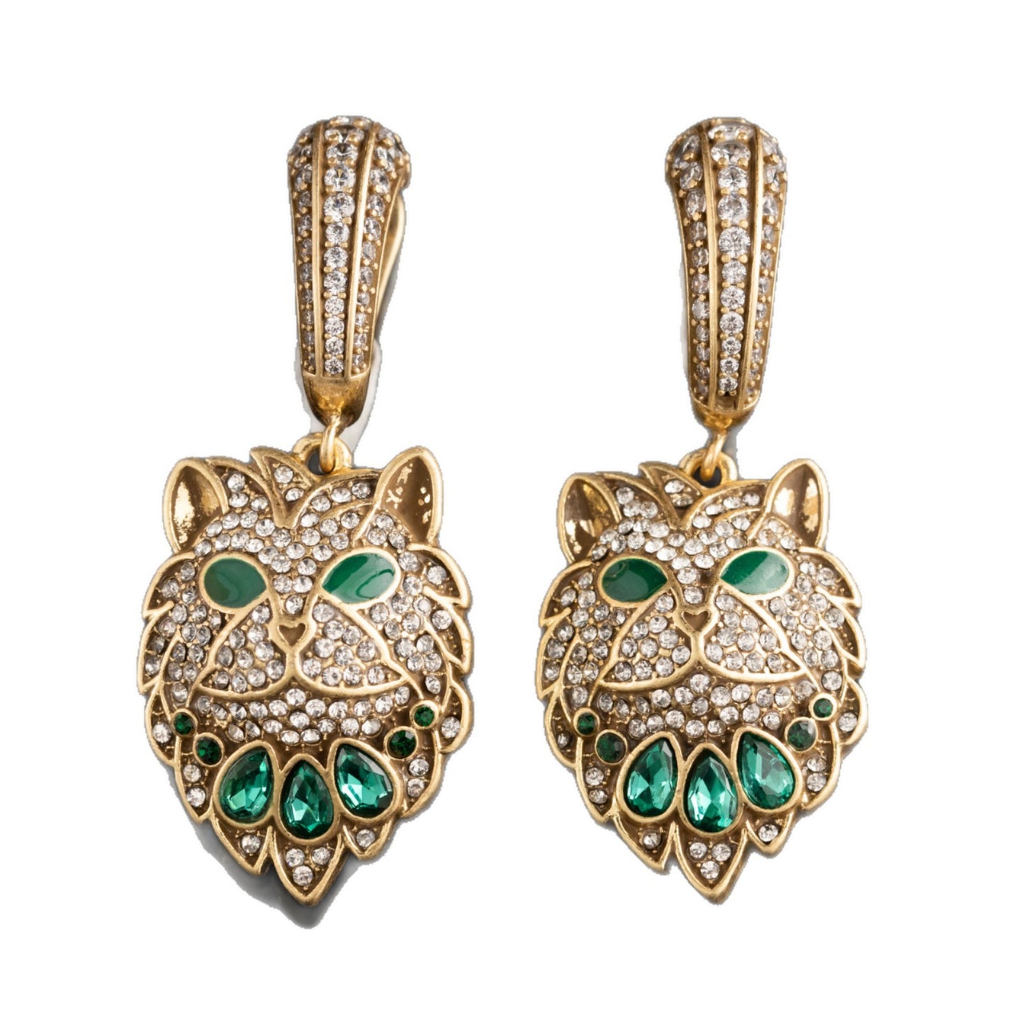 Vintage Emerald Feline Earrings