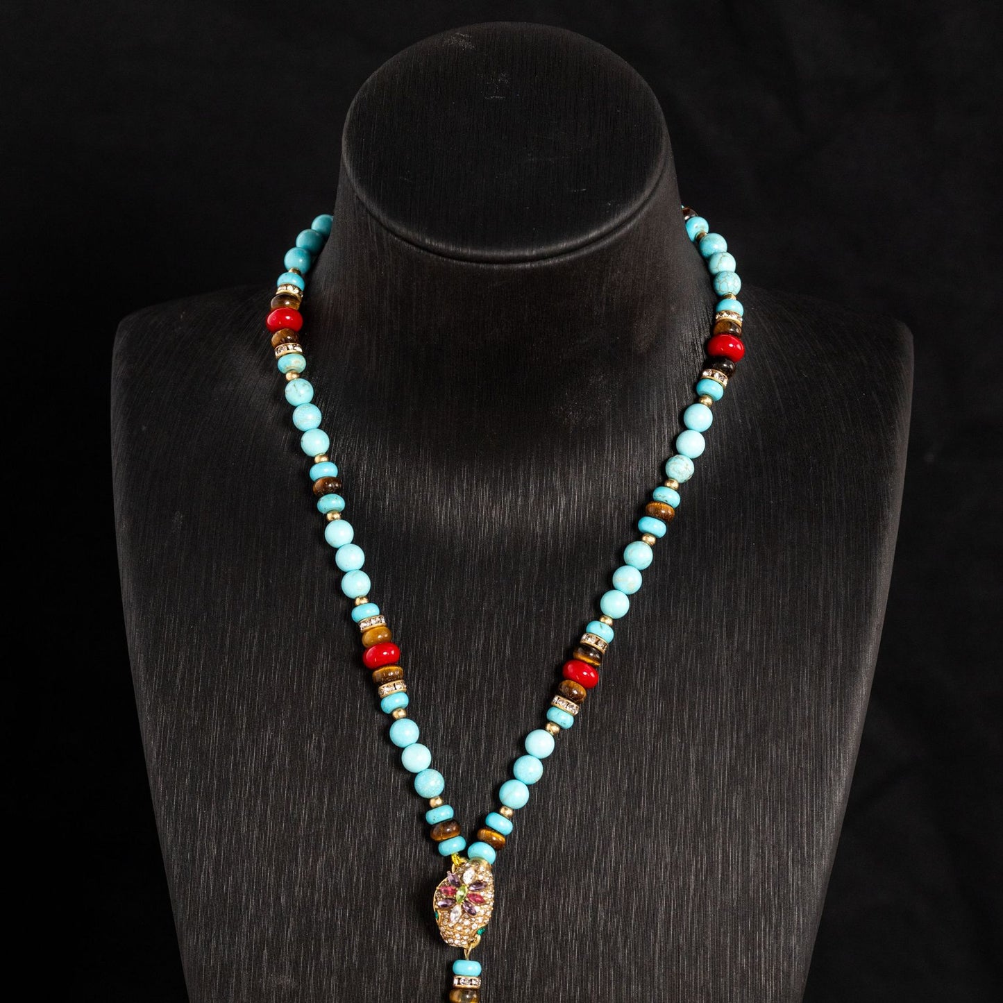 Mystic Turquoise & Ruby Drop Necklace