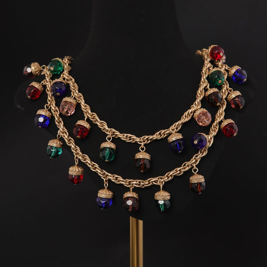 Vintage Multicolor Crystal Drop Necklac