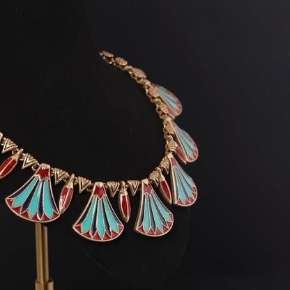 Red & Green Enamel Fan Necklace