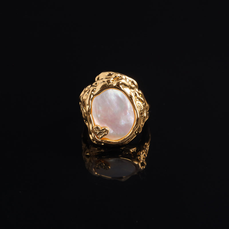 Gold-Plated Pink Abalone Shell Ring