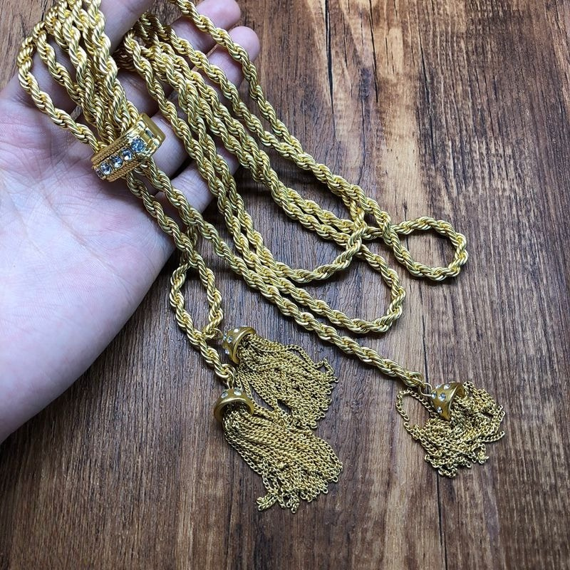 Gold Rope Tassel Statement Necklace