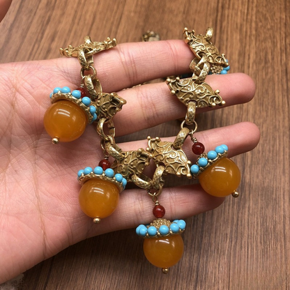 Golden Amber Turquoise Necklace Set