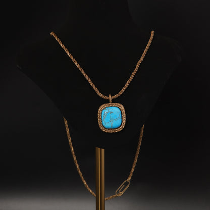 Vintage Rope Chain Necklace with Turquoise Pendant