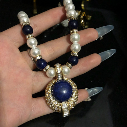 Vintage Pearl & Lapis Lazuli Jewelry Set