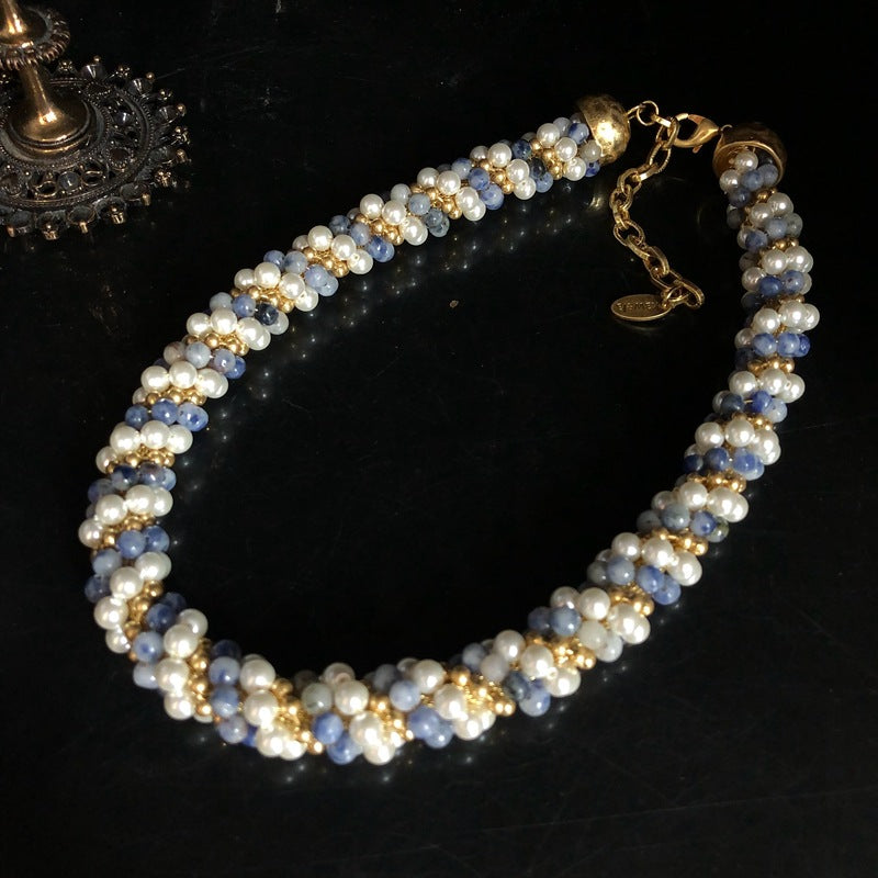 Blue Pearl Beaded Statement Necklace