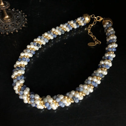 Blue Pearl Beaded Statement Necklace