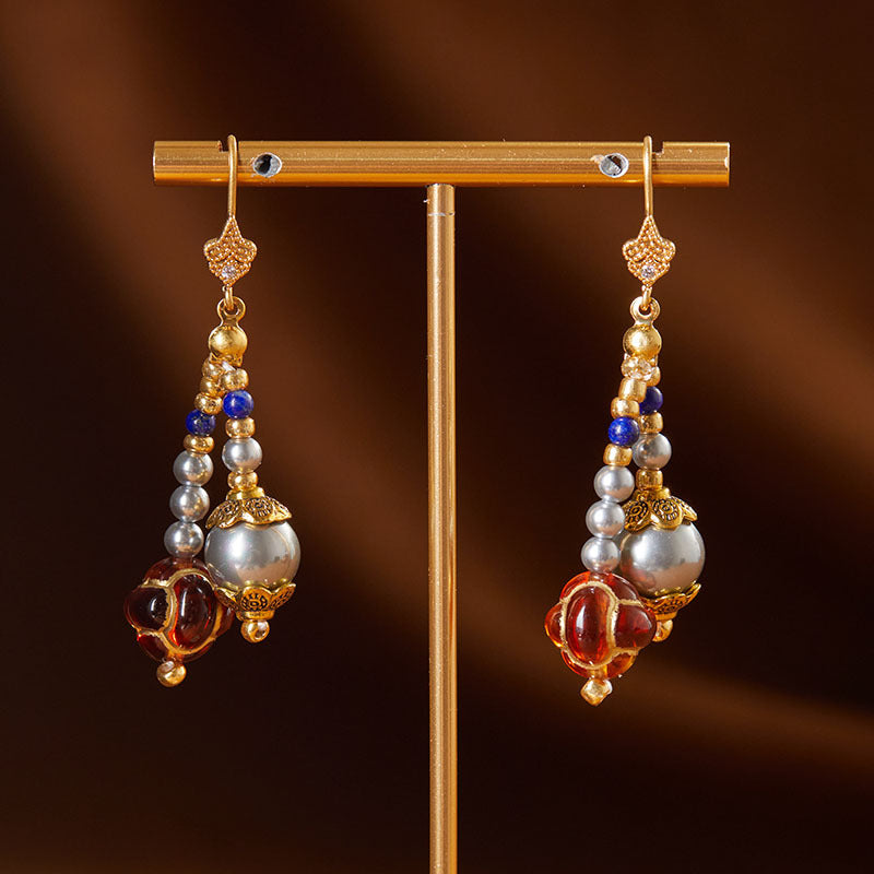 Glass Gray Pearl Long Earrings