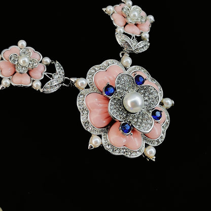 Vintage Blush Floral Pearl Jewelry Set