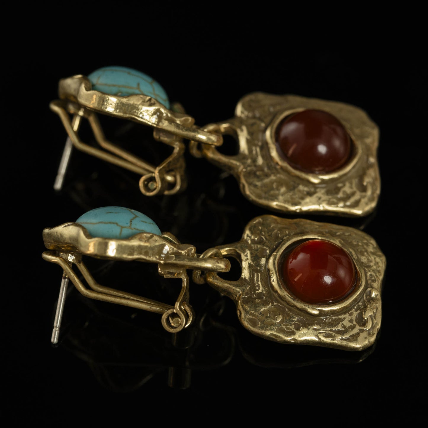 The Turquoise & Red Agate Drop Earrings