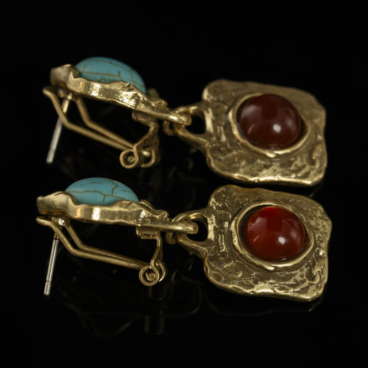 The Turquoise & Red Agate Drop Earrings