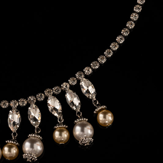 Crystal & Pearl Fringe Necklace