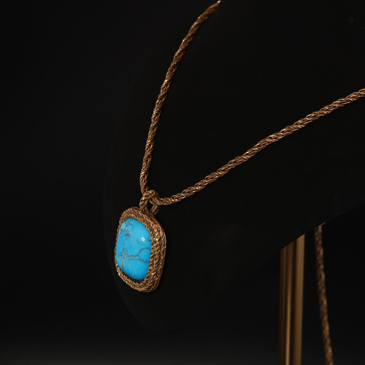 Vintage Rope Chain Necklace with Turquoise Pendant