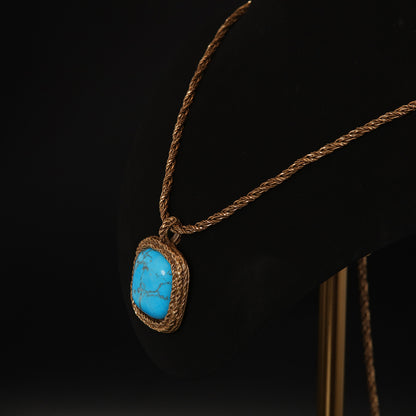 Vintage Rope Chain Necklace with Turquoise Pendant