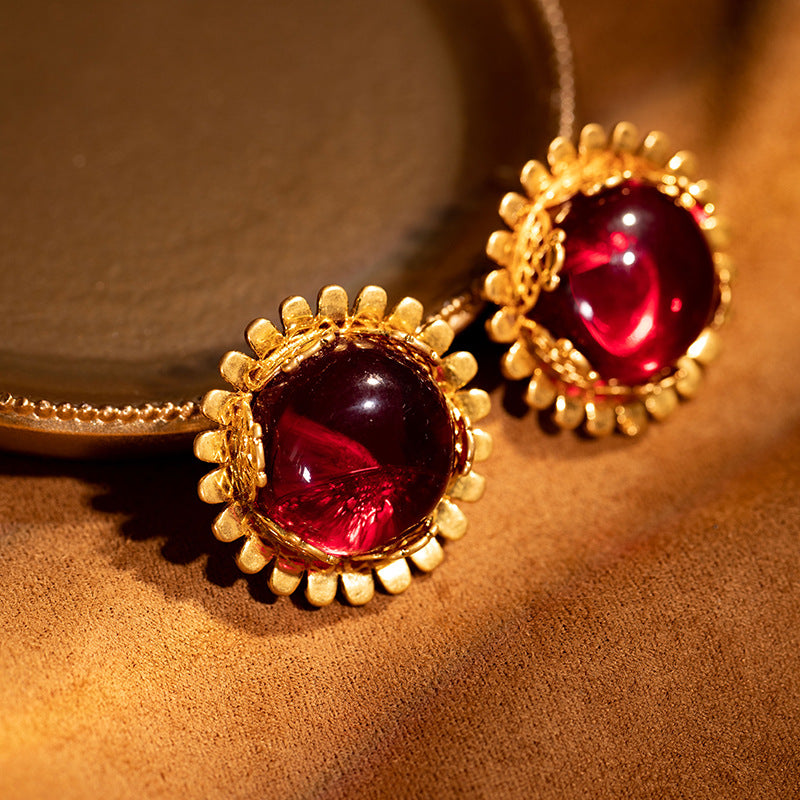 Sunflower Ruby Earrings