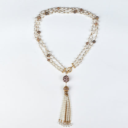 Vintage Pearl Cascade Tassel Necklace