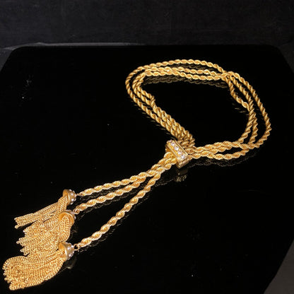 Gold Rope Tassel Statement Necklace