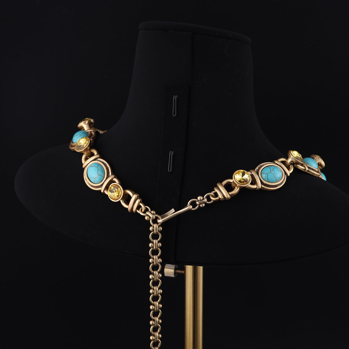 Turquoise & Golden Crystal Link Necklace
