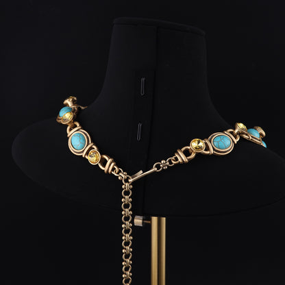 Turquoise & Golden Crystal Link Necklace