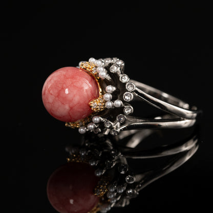 Vintage Rosy Pearl Halo Ring