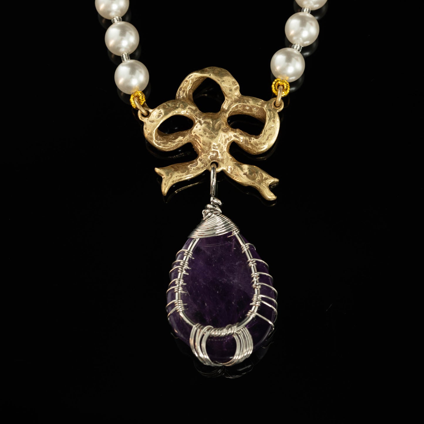 Pearl & Bow Amethyst Pendant Necklace