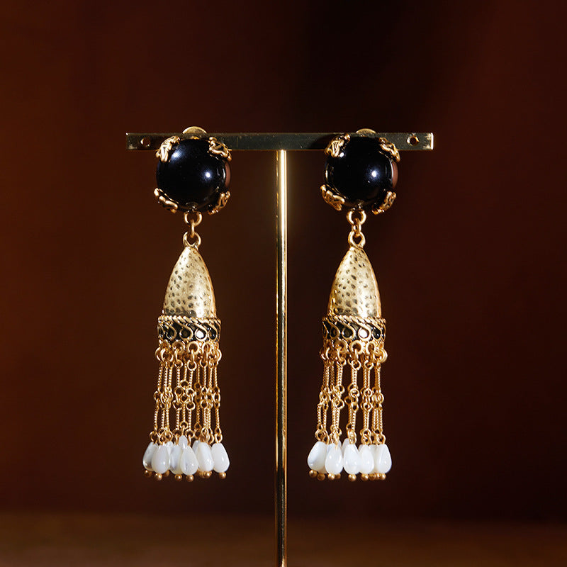 Tassel Cat’s Eye Stone Earrings