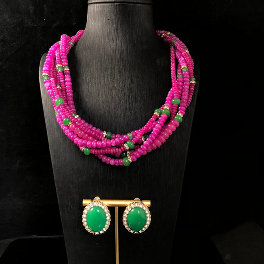 Multistrand Pink Bead Necklace Set