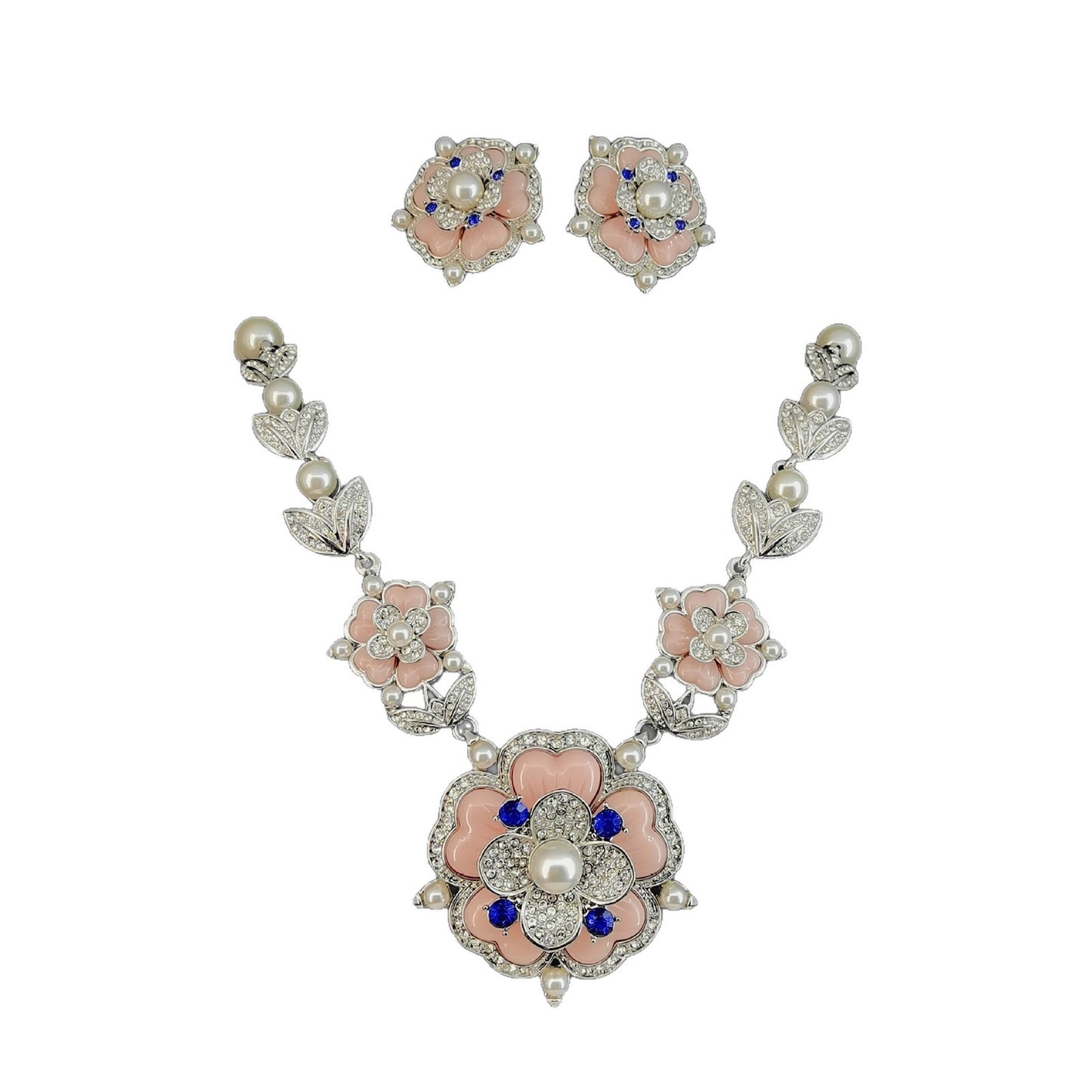 Vintage Blush Floral Pearl Jewelry Set