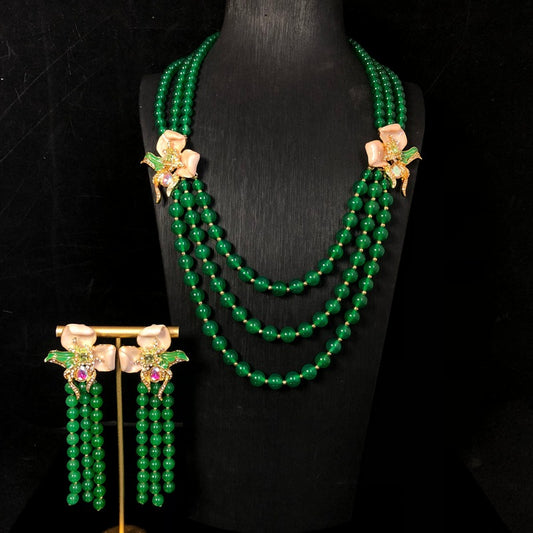 Emerald Blossom Beaded Jewelry Set