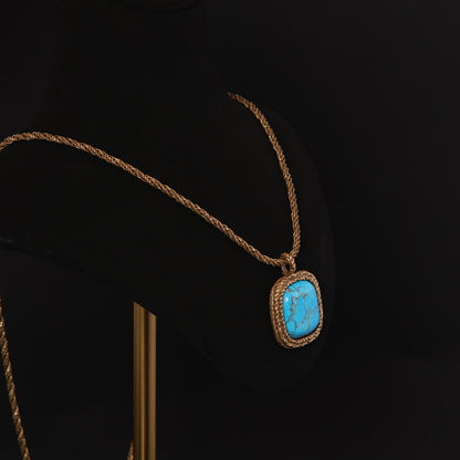 Vintage Rope Chain Necklace with Turquoise Pendant