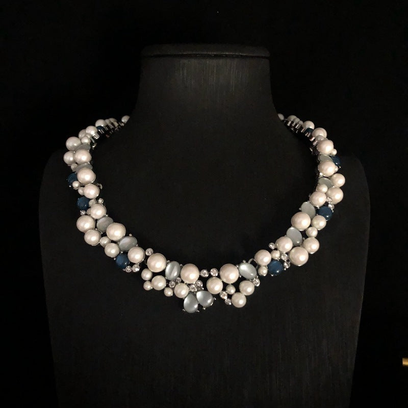Pearl Cluster Statement Necklace