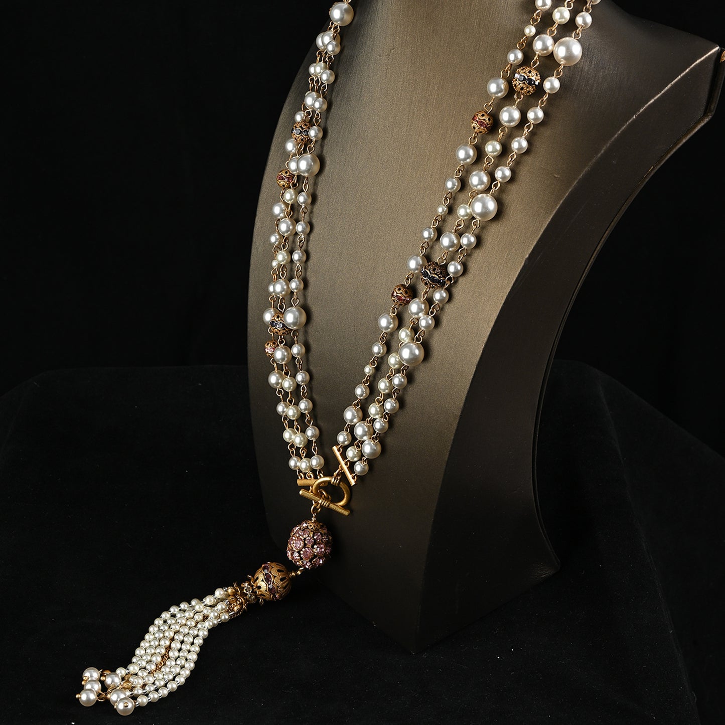 Vintage Pearl Cascade Tassel Necklace