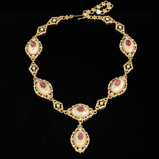 Vintage Ruby Cameo Royal Necklace