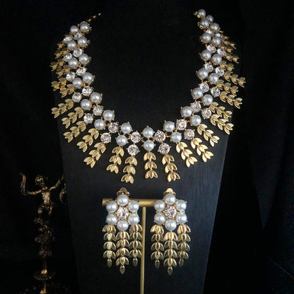 Golden Leaf Pearl Statement Set