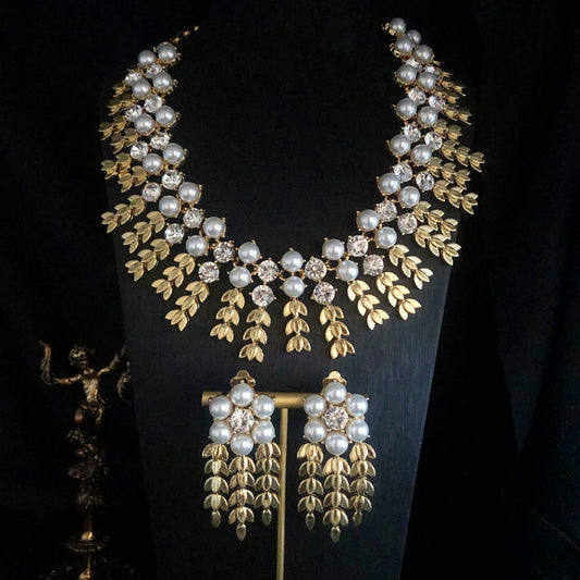 Golden Leaf Pearl Statement Set