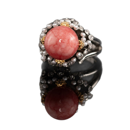 Vintage Rosy Pearl Halo Ring