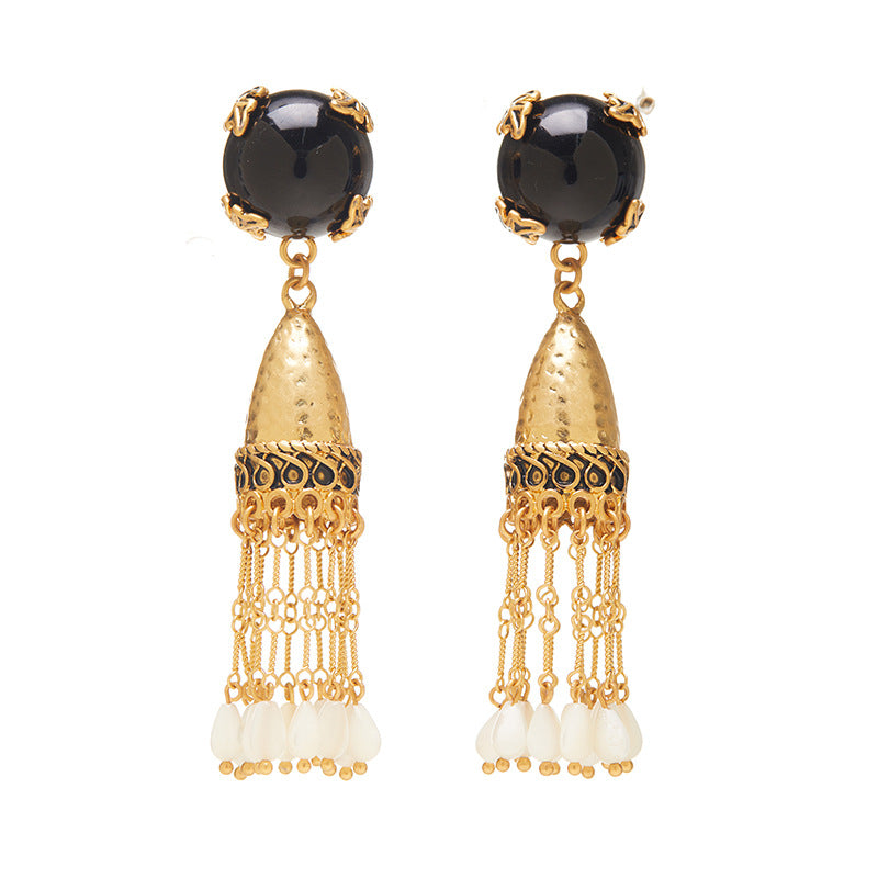 Tassel Cat’s Eye Stone Earrings