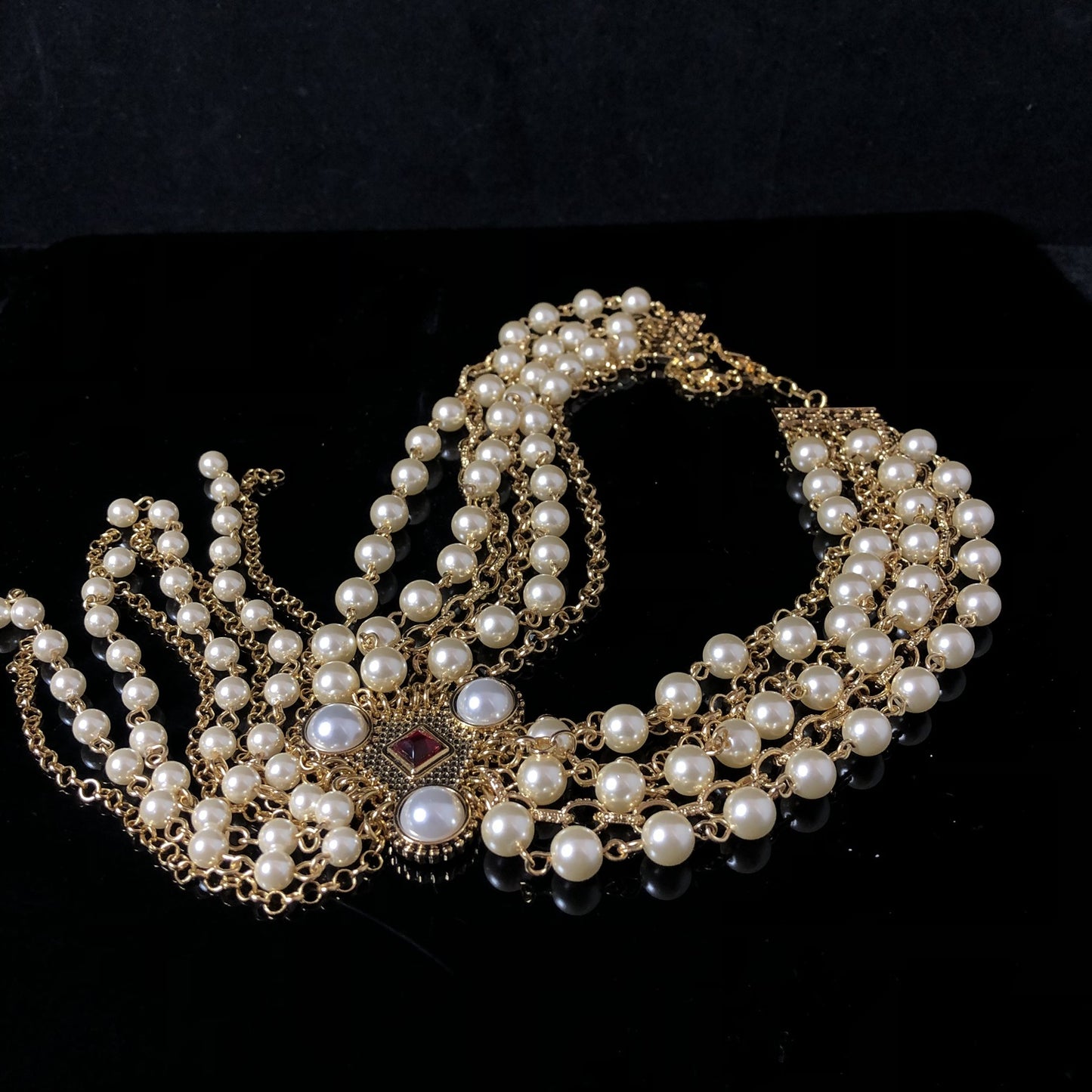 Pearl Multi-Layer Tassel Statement Necklace