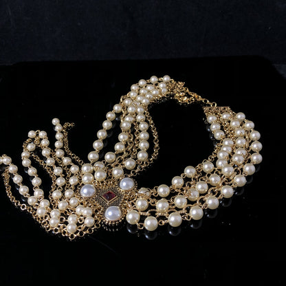 Pearl Multi-Layer Tassel Statement Necklace