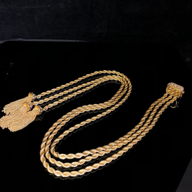 Gold Rope Tassel Statement Necklace